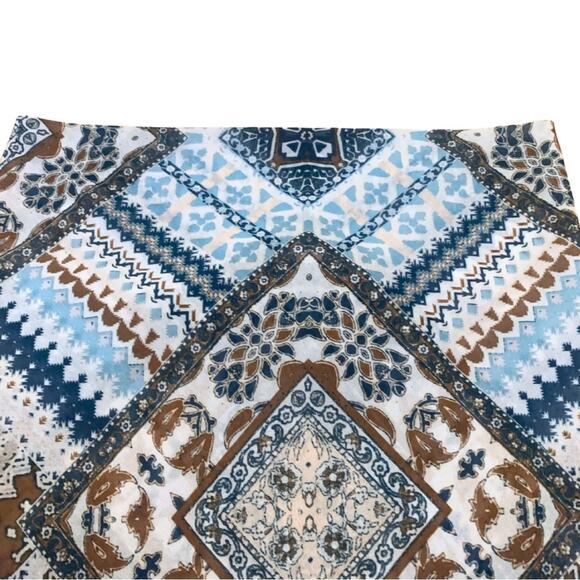 Boho Western Teal Blue Tan Brown Print Bandana Neck Scarf Size XS Fringe - Picture 5 of 11